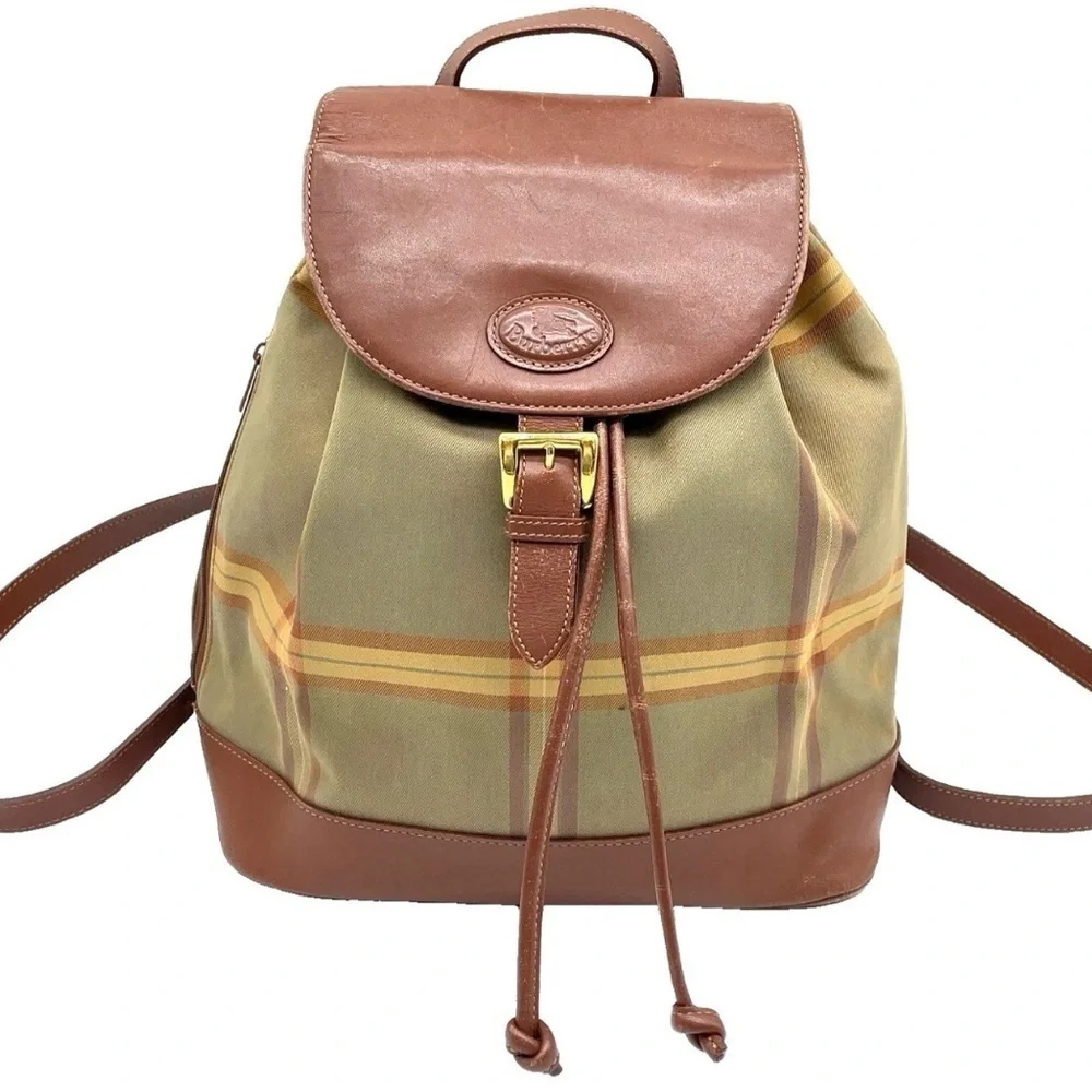 Authentic Burberry Nova Check Leather Nylon Brown Khaki Backpack